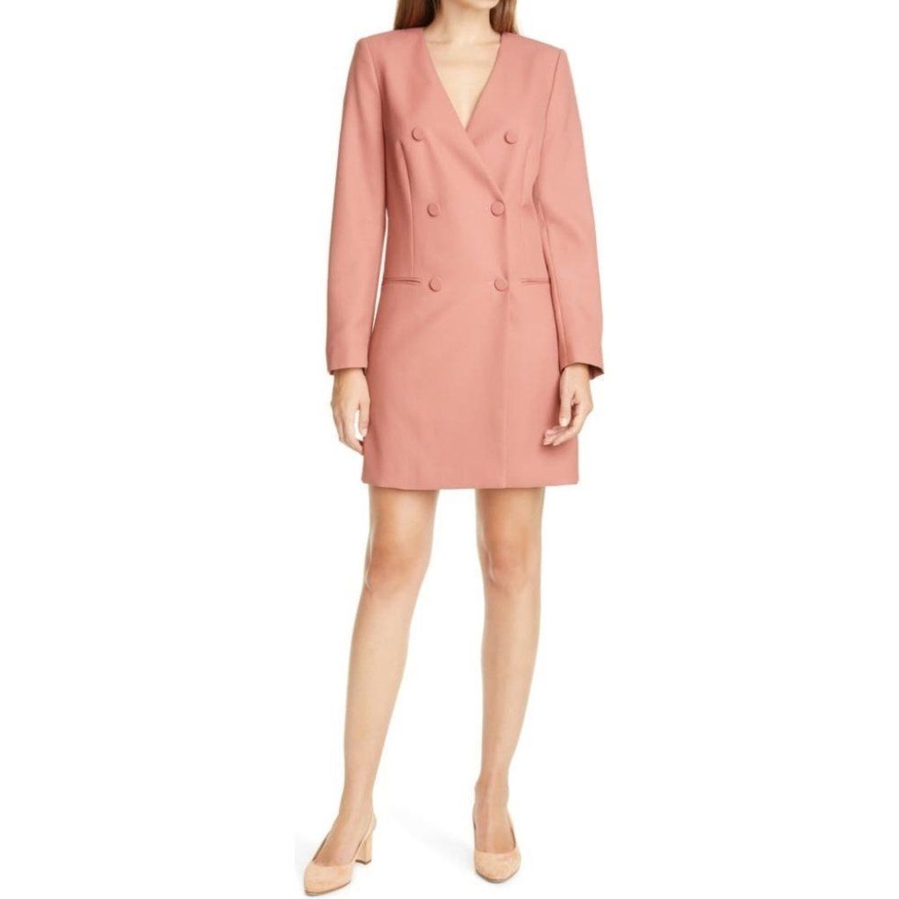 New Judith & Charles | Long Sleeve Double Breasted Wool Blazer Dress in Rosewood